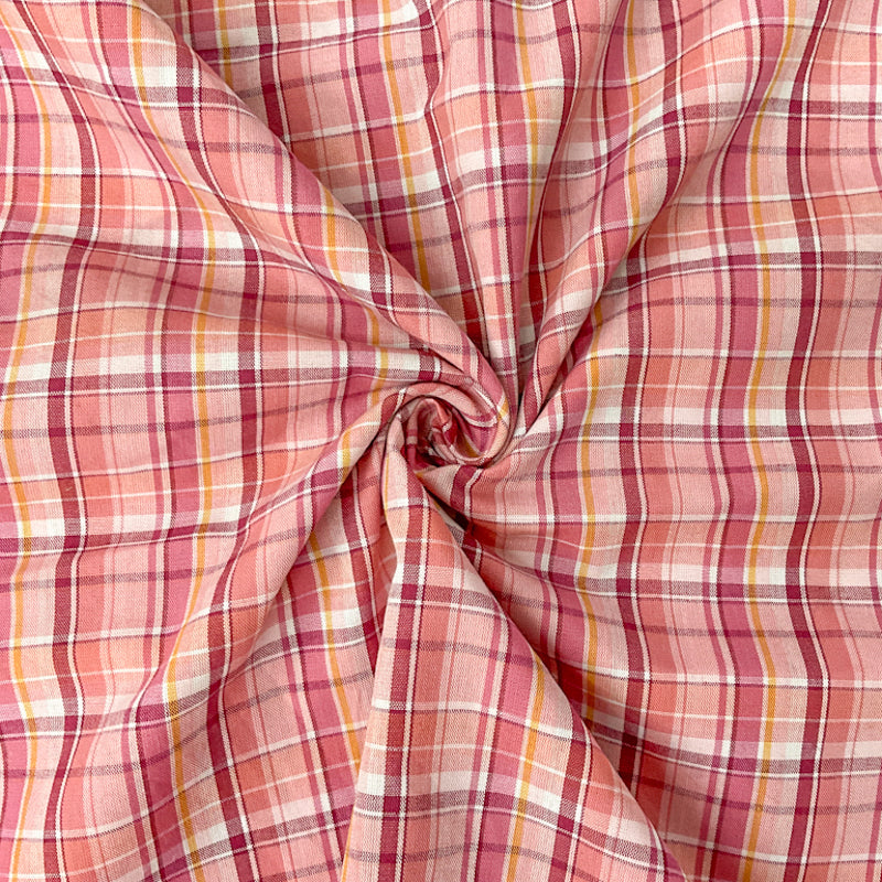 Pink-Red-Multi Cotton Plaid-Check Madras Woven Fabric