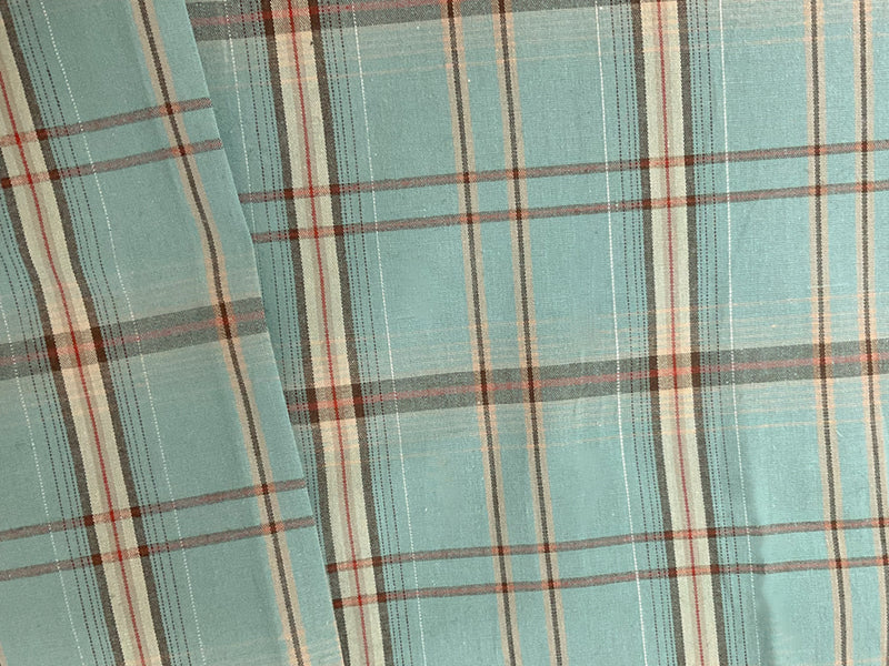 Blue-Multi Cotton Spandex Lurex Plaid Madras Woven Fabric