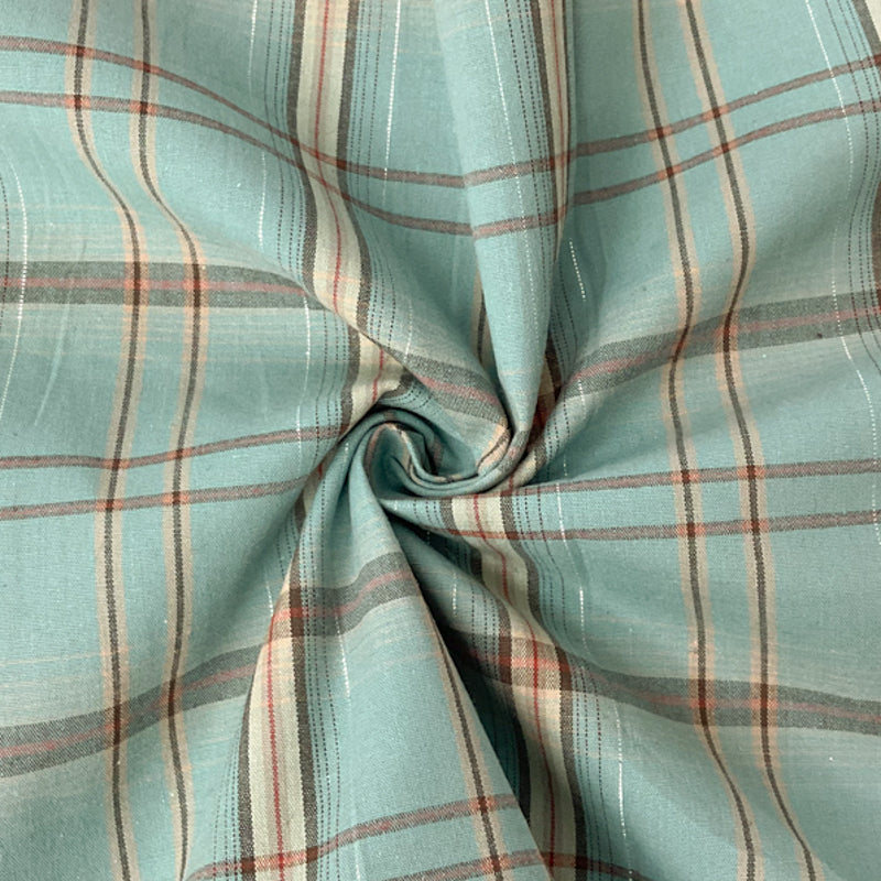 Blue-Multi Cotton Spandex Lurex Plaid Madras Woven Fabric