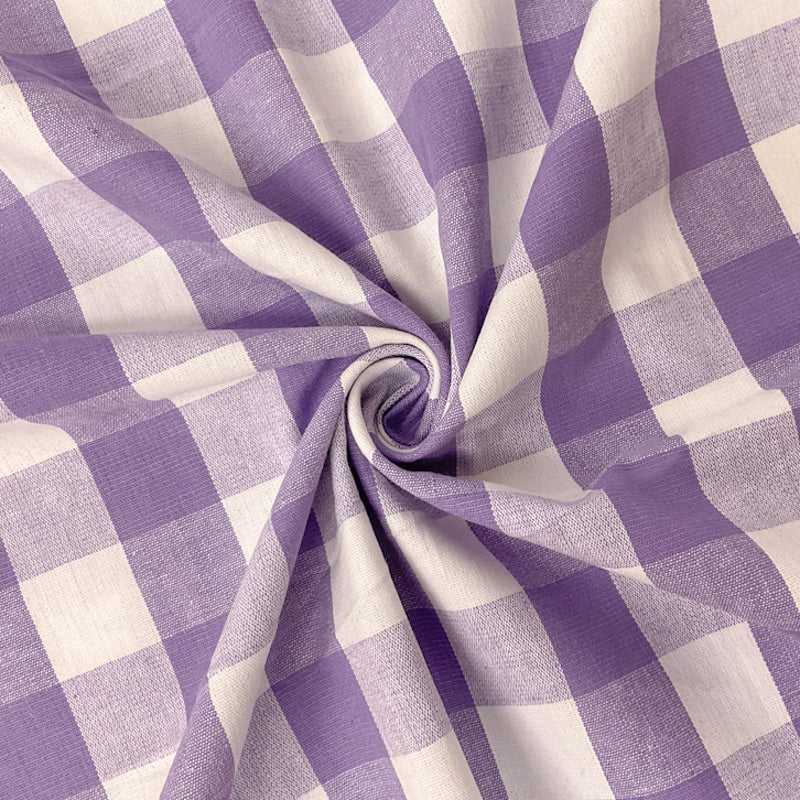 Purple-White Cotton Spandex Check Gingham Woven Fabric