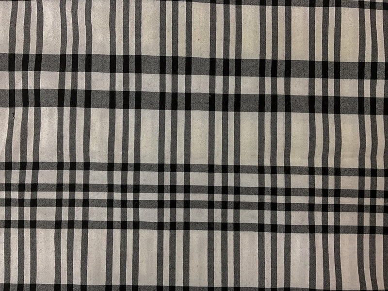 White-Black Cotton Spandex Plaid Madras Woven Fabric