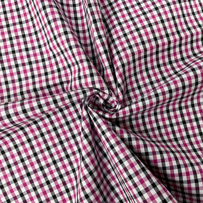 Pink-Black-Multi Cotton Spandex Check Gingham Woven Fabric