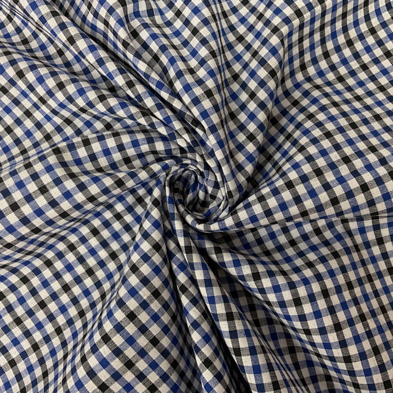 Blue-Multi Cotton Spandex Check Gingham Woven Fabric