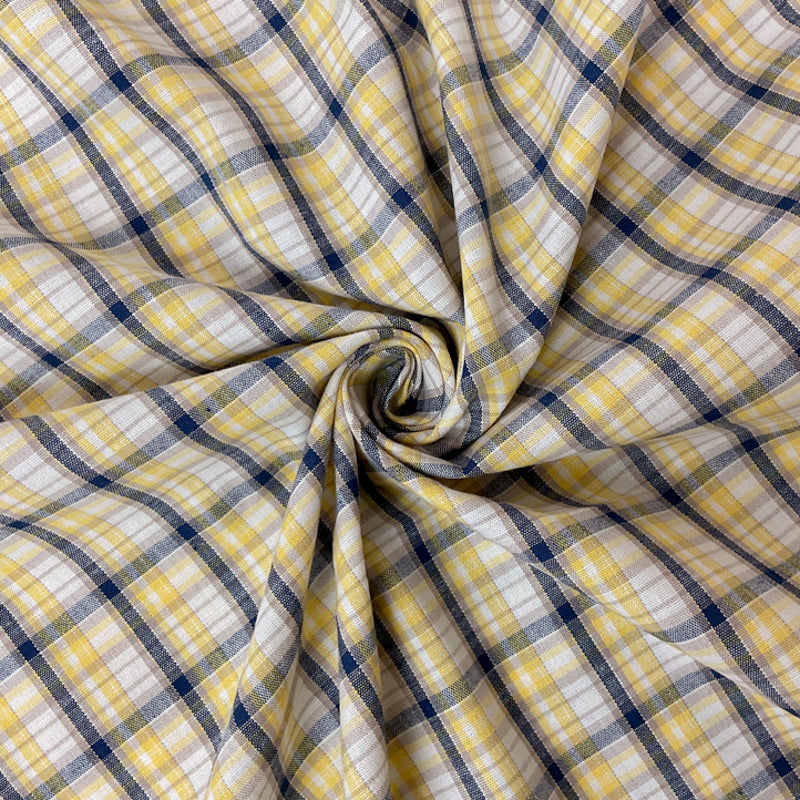 Yellow Cotton Spandex Plaid Madras Woven Fabric