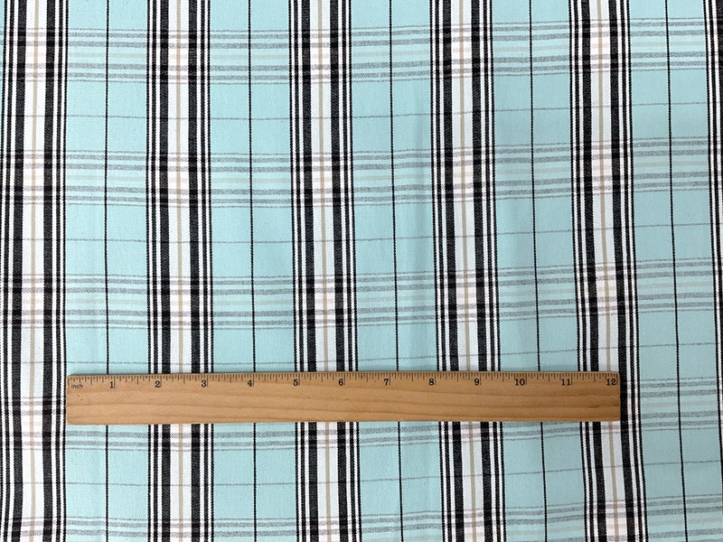 Blue-Multi Cotton Spandex Plaid Twill Woven Fabric