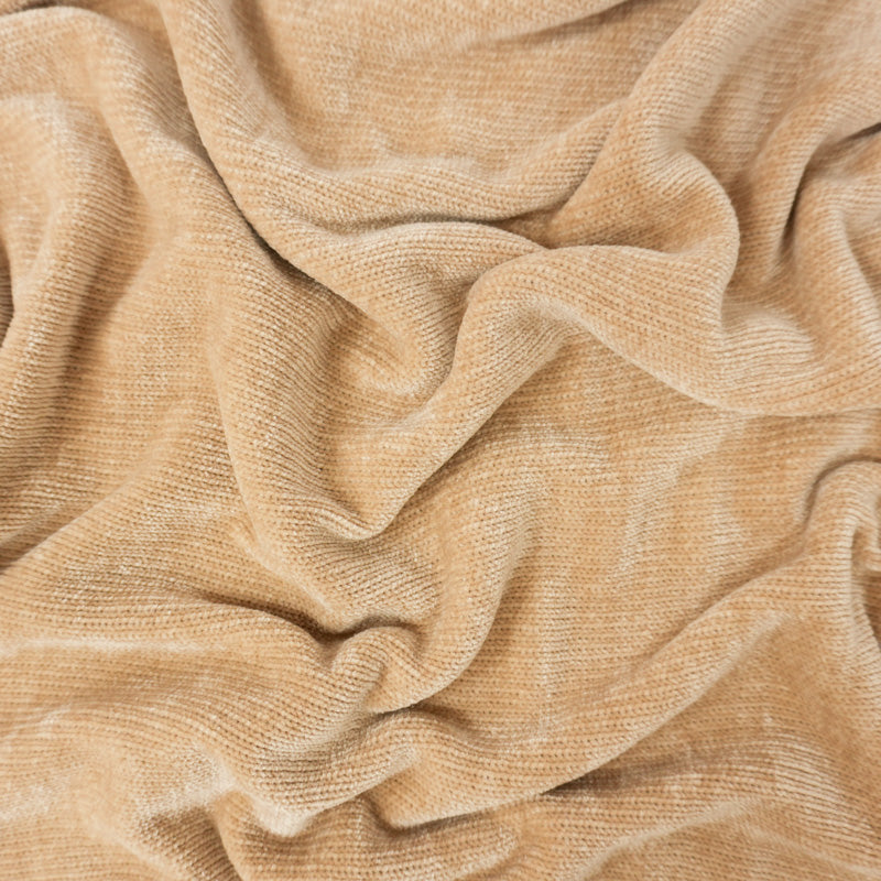 Beige Poly Chenille Solid Jersey Sweater Knit Fabric