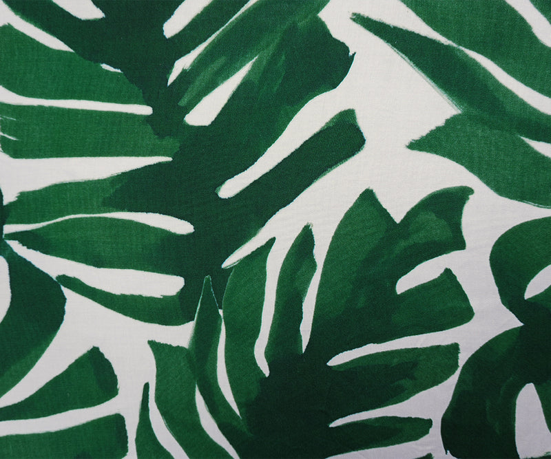 Green Viscose Leaves Printed Twill Satin Woven Designer Fabric