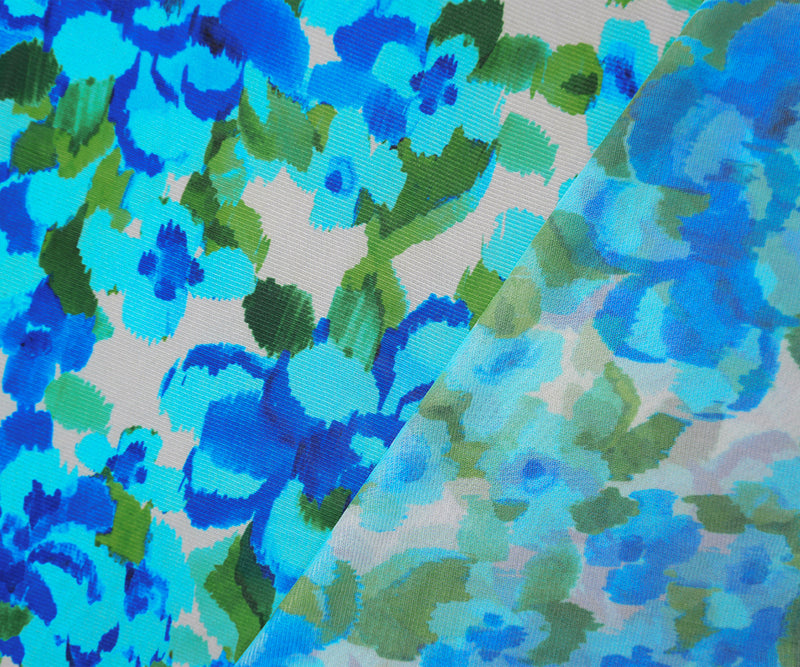 Blue Poly Elastic Floral Printed Mesh Knit Famous Designer Fabric