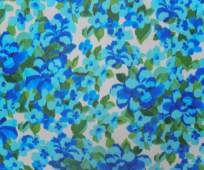 Blue Poly Elastic Floral Printed Mesh Knit Famous Designer Fabric