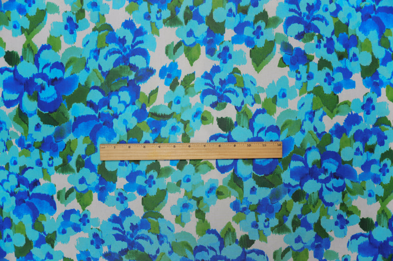 Blue Poly Elastic Floral Printed Mesh Knit Famous Designer Fabric