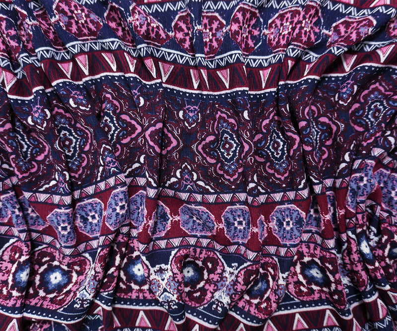 Deep Red-Navy Rayon Stripe Moroccan Crepon Famous Designer Fabric