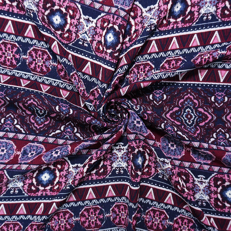 Deep Red-Navy Rayon Stripe Moroccan Crepon Famous Designer Fabric