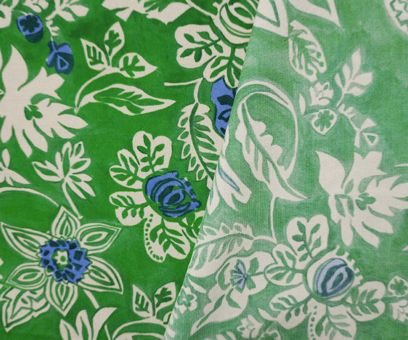 Green-Gray Viscose Floral Crepe Faille Famous Designer Fabric