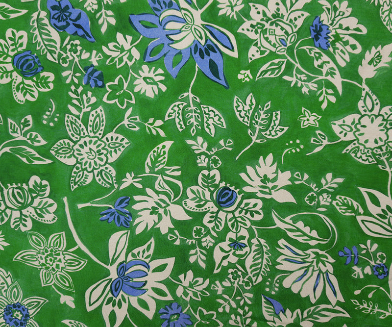 Green-Gray Viscose Floral Crepe Faille Famous Designer Fabric