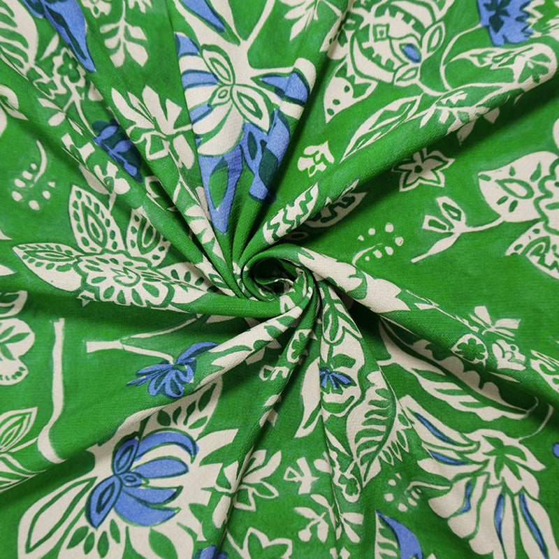 Green-Gray Viscose Floral Crepe Faille Famous Designer Fabric
