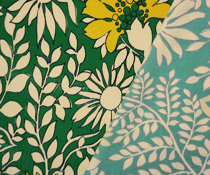 Green-Yellow Viscose Floral Crepe Faille Famous Designer Fabric