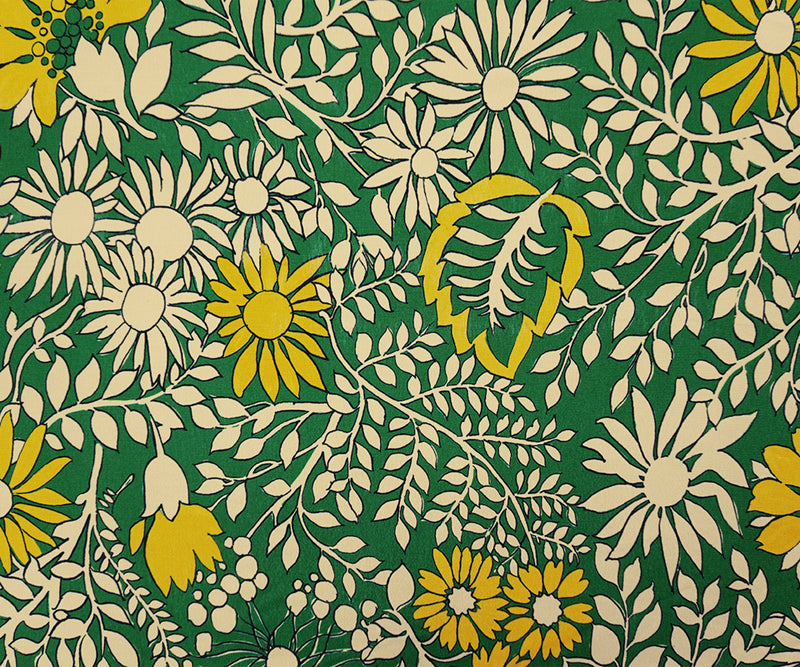 Green-Yellow Viscose Floral Crepe Faille Famous Designer Fabric