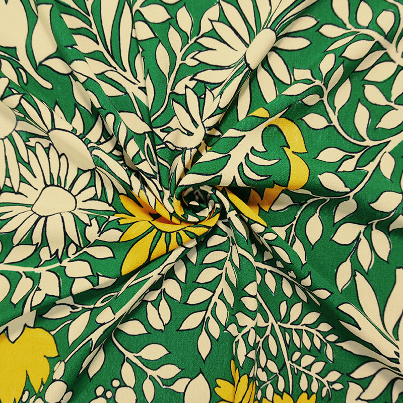 Green-Yellow Viscose Floral Crepe Faille Famous Designer Fabric
