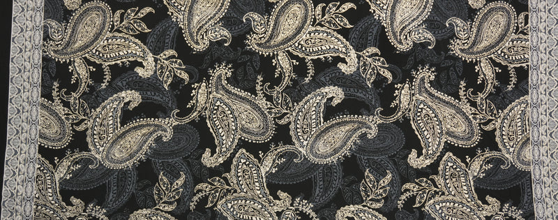 Black-Gold Poly Blend Paisley Border ITY Knit Famous Designer Fabric