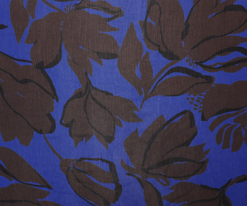 Blue-Brown Viscose Floral Crinkled Chiffon Famous Designer Fabric