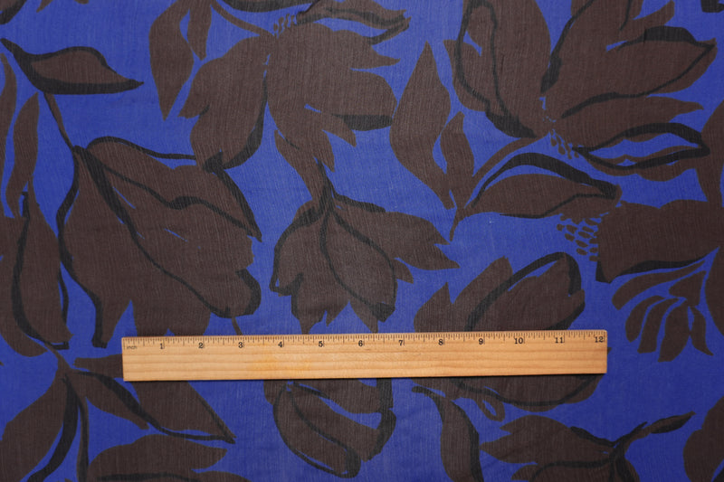 Blue-Brown Viscose Floral Crinkled Chiffon Famous Designer Fabric