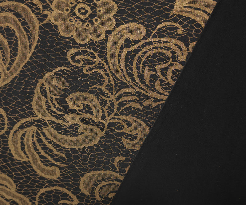 Black-Bronze Poly Spandex Floral Matte Jersey Knit Designer Fabric