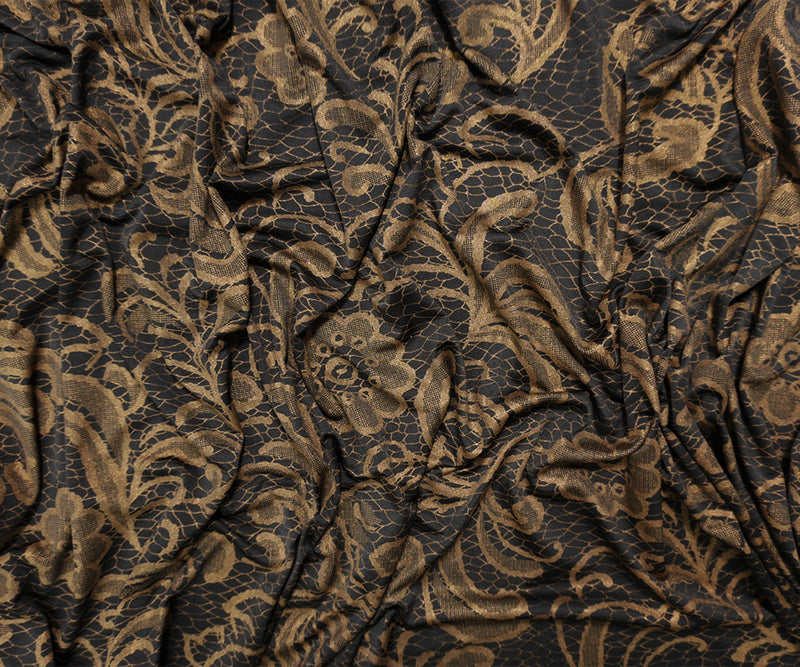 Black-Bronze Poly Spandex Floral Matte Jersey Knit Designer Fabric