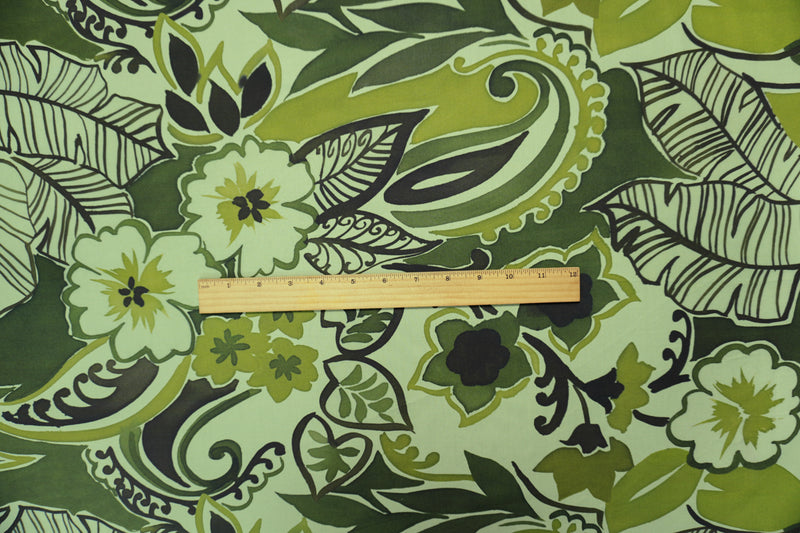 Green Cotton Leaves Border Poplin Woven Famous Designer Fabric