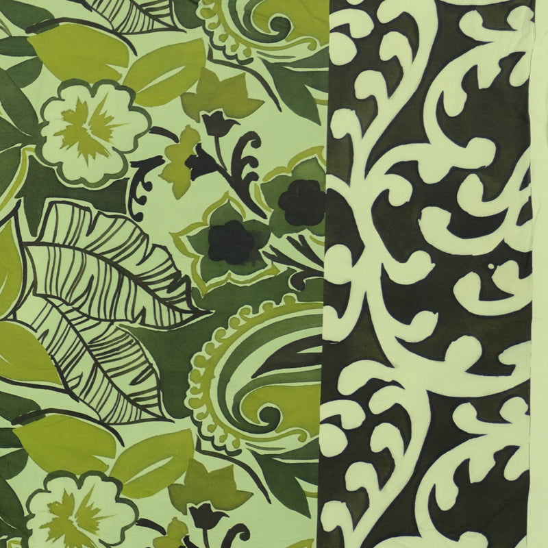 Green Cotton Leaves Border Poplin Woven Famous Designer Fabric