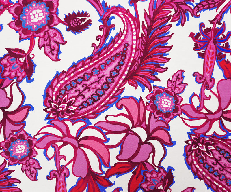 Pink-White-Multi Viscose Floral Crepe Faille Designer Fabric