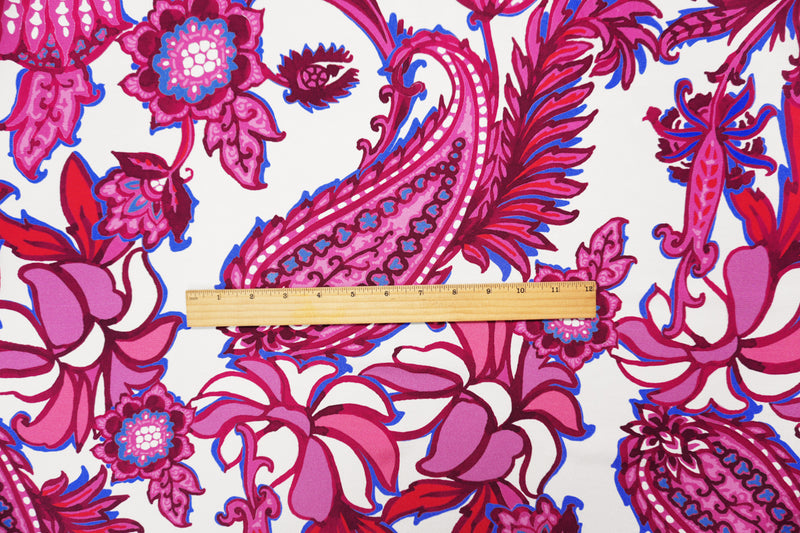 Pink-White-Multi Viscose Floral Crepe Faille Designer Fabric