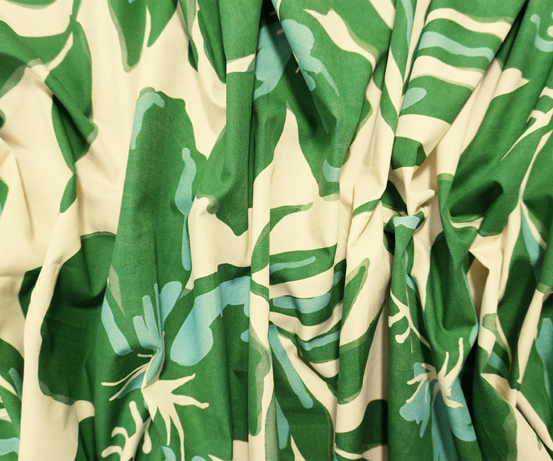 Green-Beige Cotton Floral Printed Poplin Woven Famous Designer Fabric