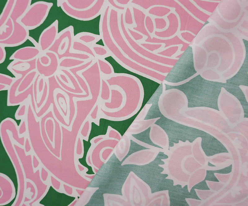 Green Cotton Floral Paisley Printed Poplin Famous Designer Fabric