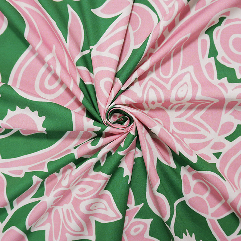 Green Cotton Floral Paisley Printed Poplin Famous Designer Fabric