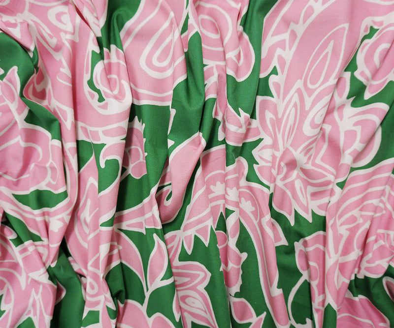 Green Cotton Floral Paisley Printed Poplin Famous Designer Fabric