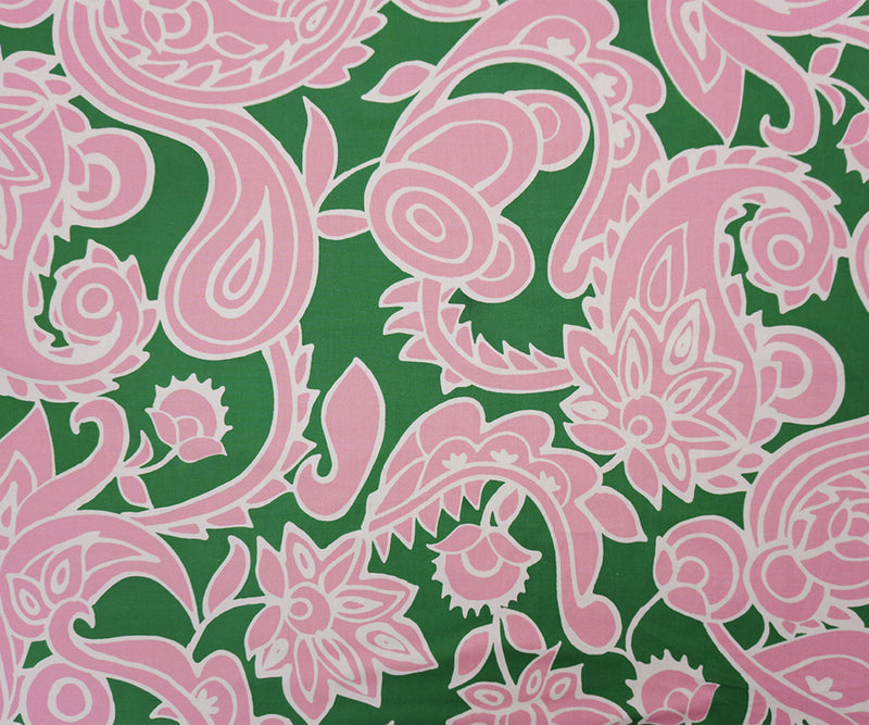 Green Cotton Floral Paisley Printed Poplin Famous Designer Fabric