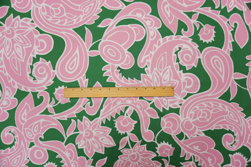 Green Cotton Floral Paisley Printed Poplin Famous Designer Fabric