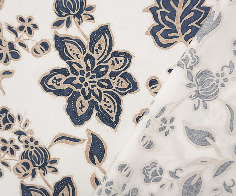 White-Red-Multi Cotton Floral Border Poplin Designer Fabric