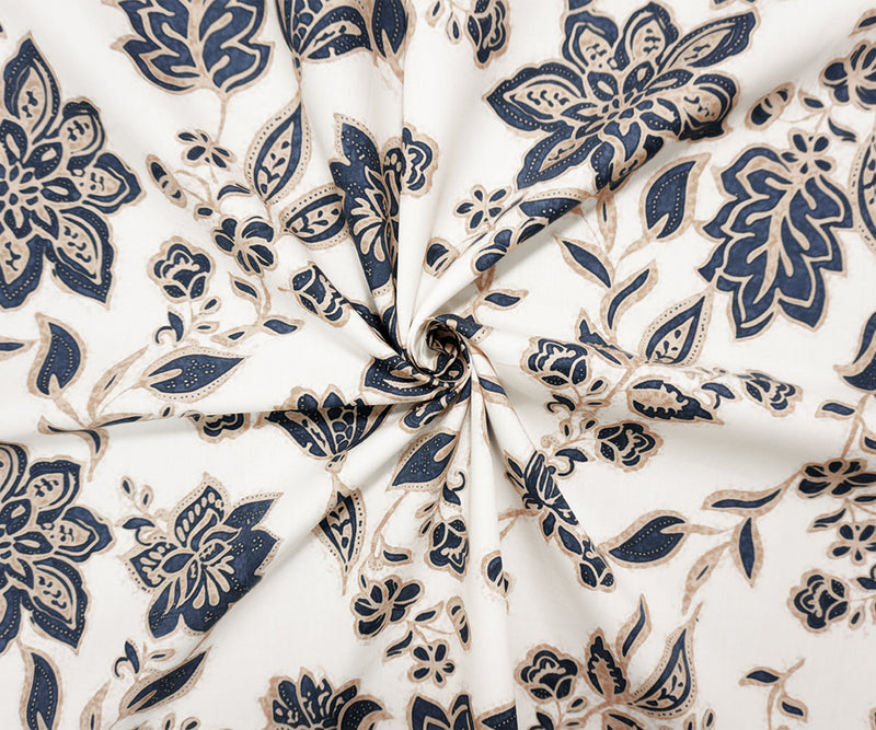 White-Red-Multi Cotton Floral Border Poplin Designer Fabric