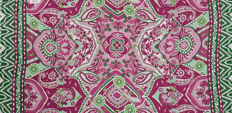 Magenta-Green Viscose Floral Crepe Faille Famous Designer Fabric