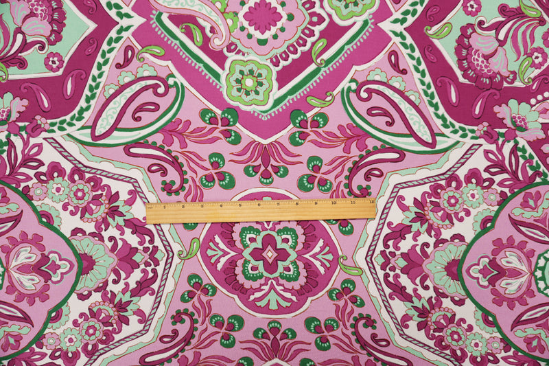 Magenta-Green Viscose Floral Crepe Faille Famous Designer Fabric