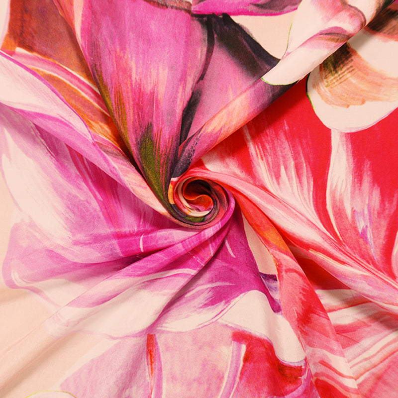 Pink-Multi Cupro Leaves Printed Woven Famous Designer Fabric