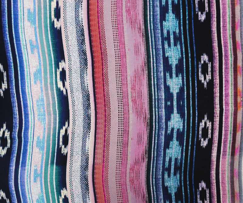 Blue-Green-Multi Viscose Ikat Crepe Faille Designer Fabric