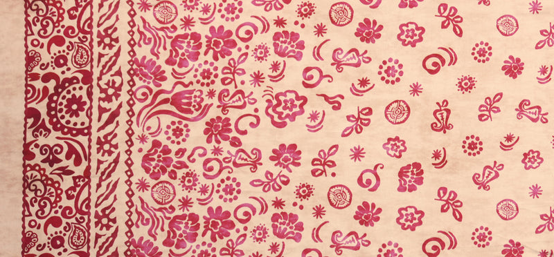 Beige-Pink Viscose Floral Border Twill Famous Designer Fabric