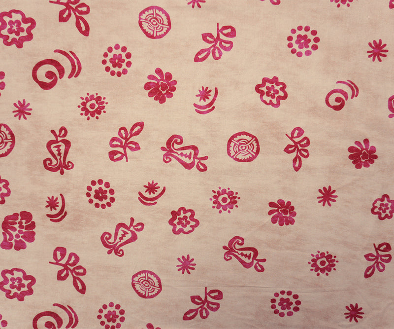 Beige-Pink Viscose Floral Border Twill Famous Designer Fabric