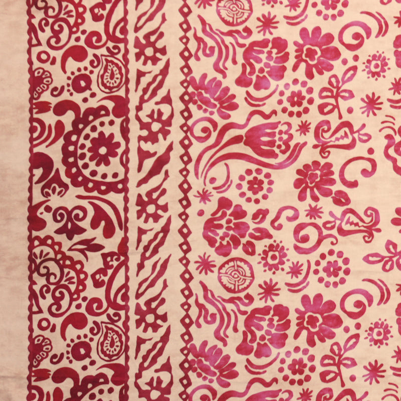 Beige-Pink Viscose Floral Border Twill Famous Designer Fabric