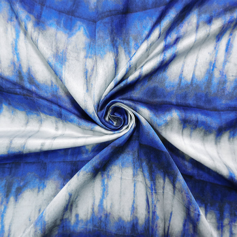 Blue Viscose Tie Dye Printed Satin Woven Famous Designer Fabric