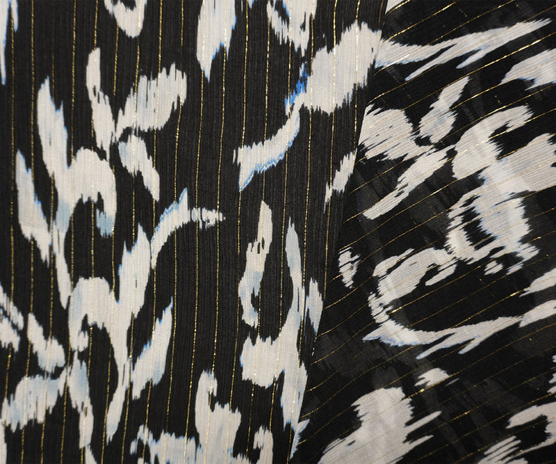 Black-Gold Viscose Blend Abstract Chiffon Famous Designer Fabric