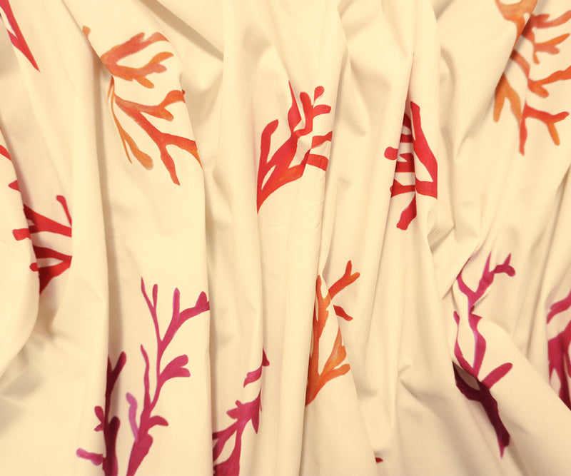 Beige-Red-Orange Cotton Coral Poplin Woven Famous Designer Fabric