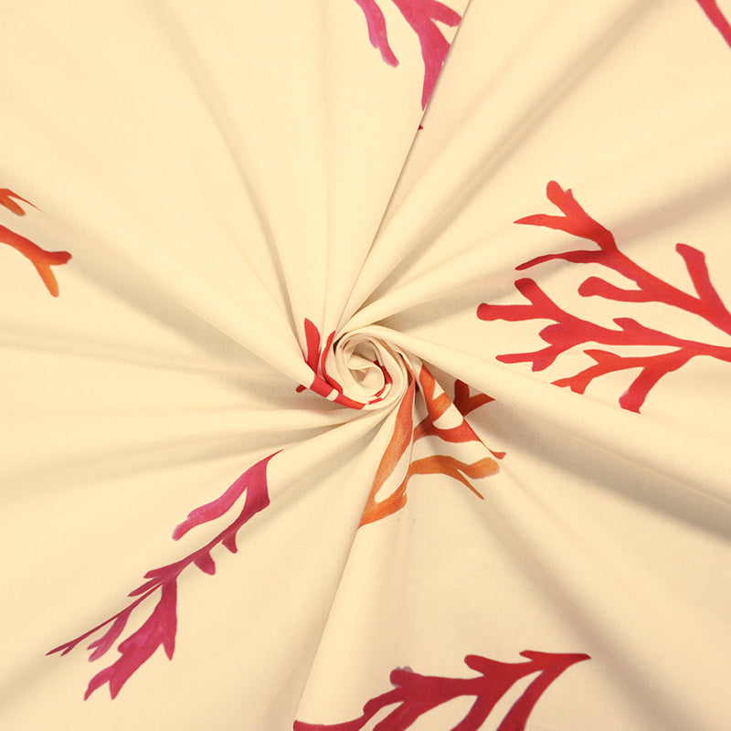 Beige-Red-Orange Cotton Coral Poplin Woven Famous Designer Fabric